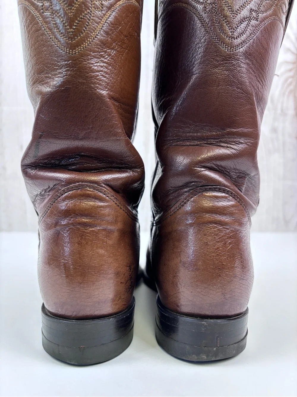 Vintage Justin Boots Smooth Quill Ostrich Leather Western Roper Cowboy Brown 9B - Picture 7 of 14
